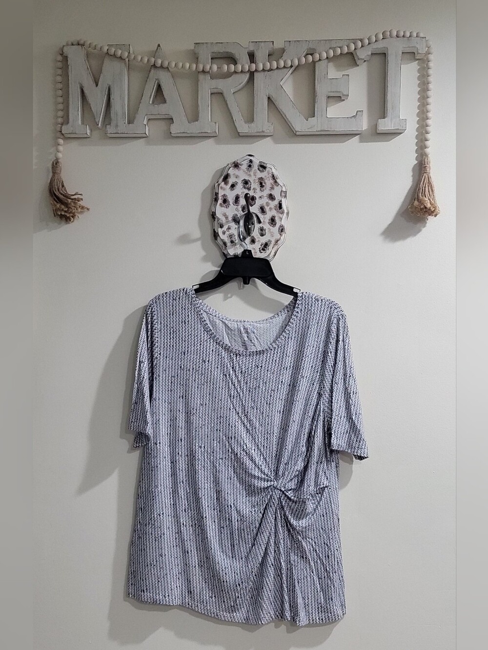 croft & barrow Light Gray Striped Short Sleeve Twist-Front Tee